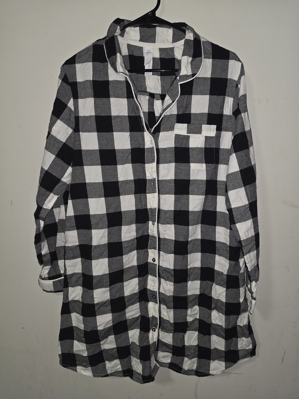 Women's Black & White Buffalo Check Button-Front Pajama Top
